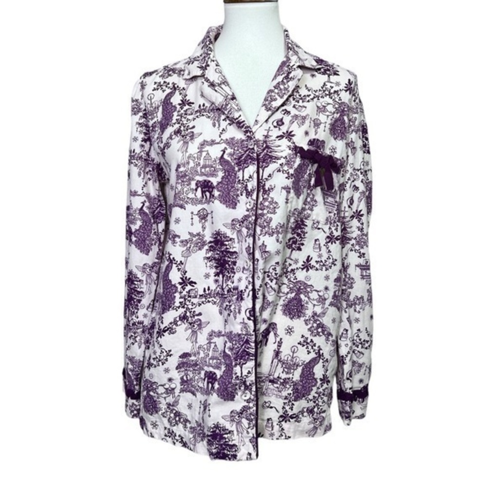 Victoria’s Secret Vintage Flannel Button Down Pajama Shirt Fairy Elephant Print